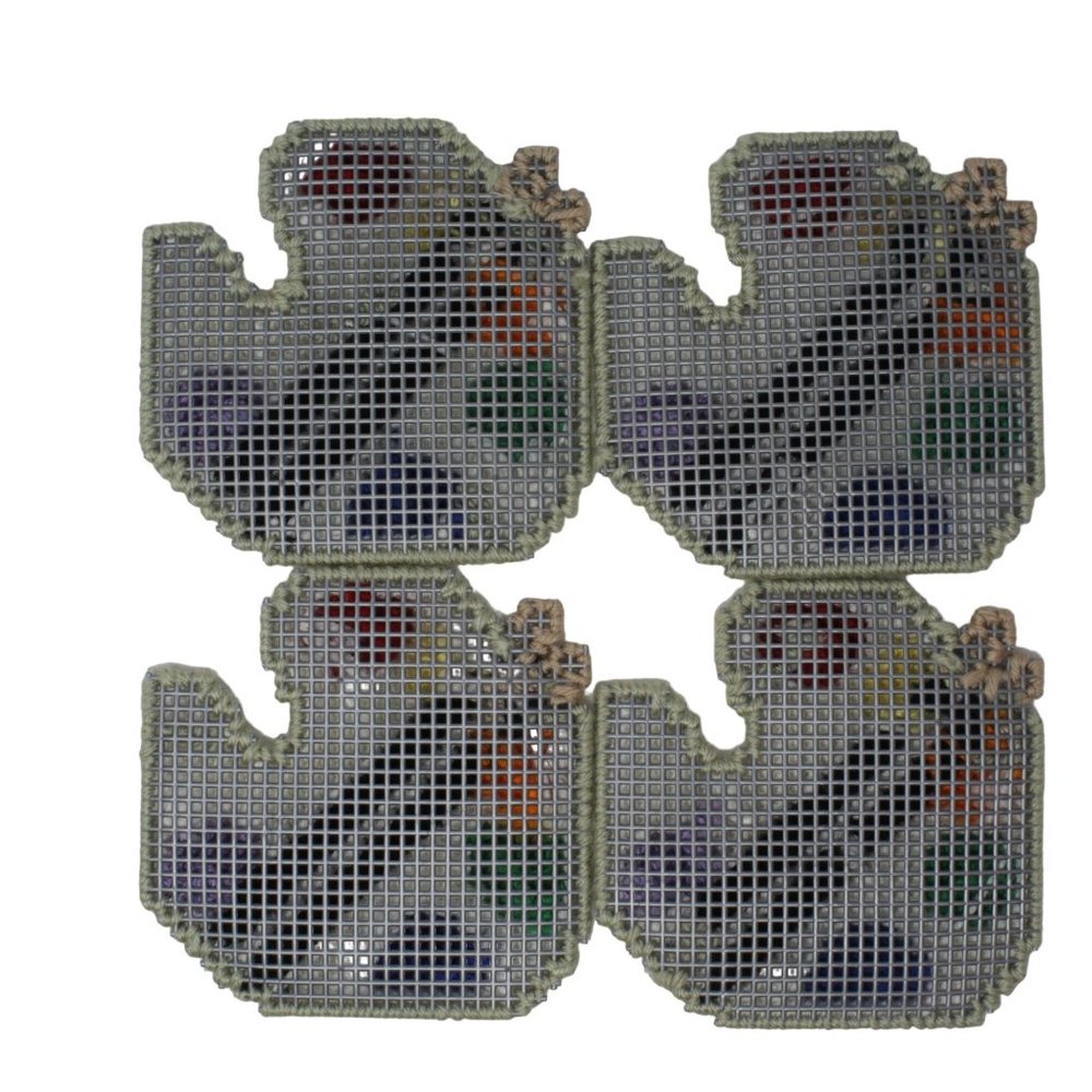 Handmade Artist Color Palette Stitched Yarn Needlepoint Plastic Canvas Coasters - Picture 2 of 3